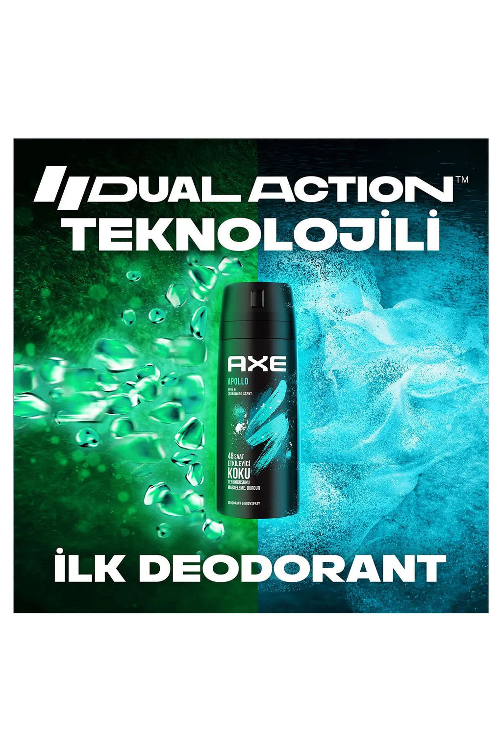 3 Adet Axe Erkek Sprey Deodorant Apollo 48 Saat Etkileyici Koku Vücut Spreyi 150 ml
