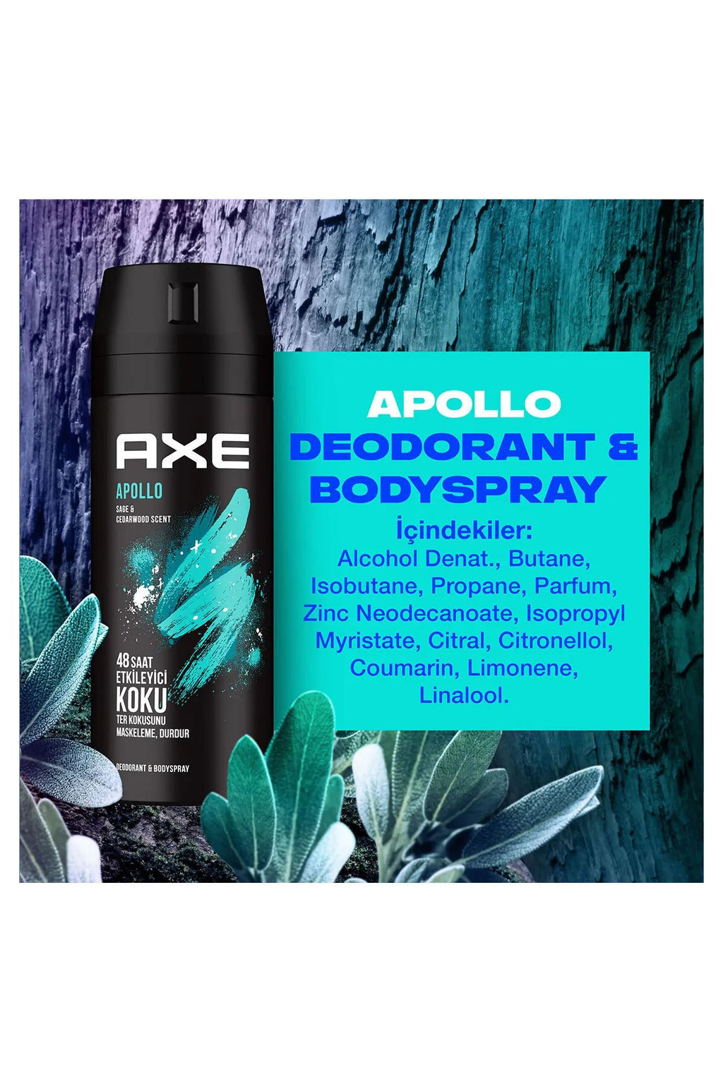 2 Adet Axe Erkek Sprey Deodorant Apollo 48 Saat Etkileyici Koku Vücut Spreyi 150 ml