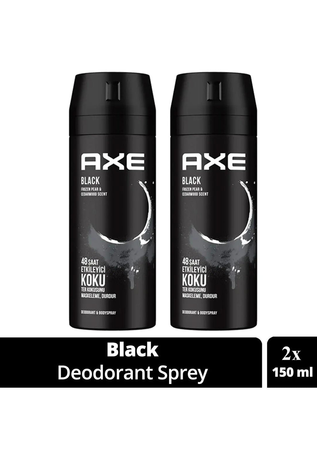 2 Adet Axe Erkek Deodorant & Bodyspray Black 48 Saat Etkileyici Koku Vücut Spreyi 150 ml