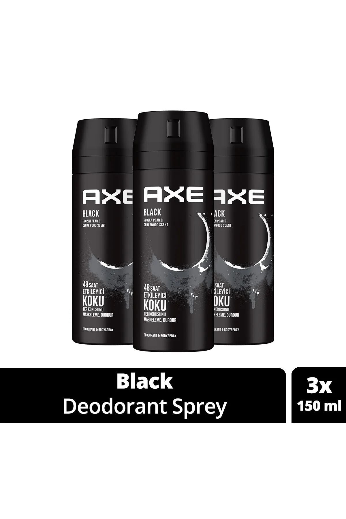 3 Adet Axe Erkek Deodorant & Bodyspray Black 48 Saat Etkileyici Koku Vücut Spreyi 150 ml