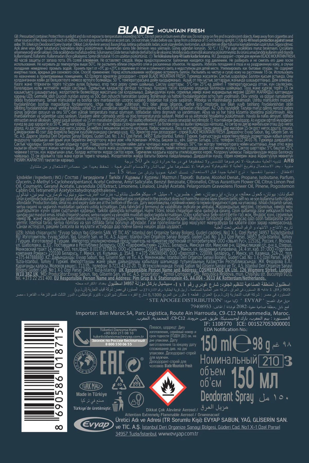 Mountain Fresh Erkek Deodorant 150ml Leke Bırakmaz