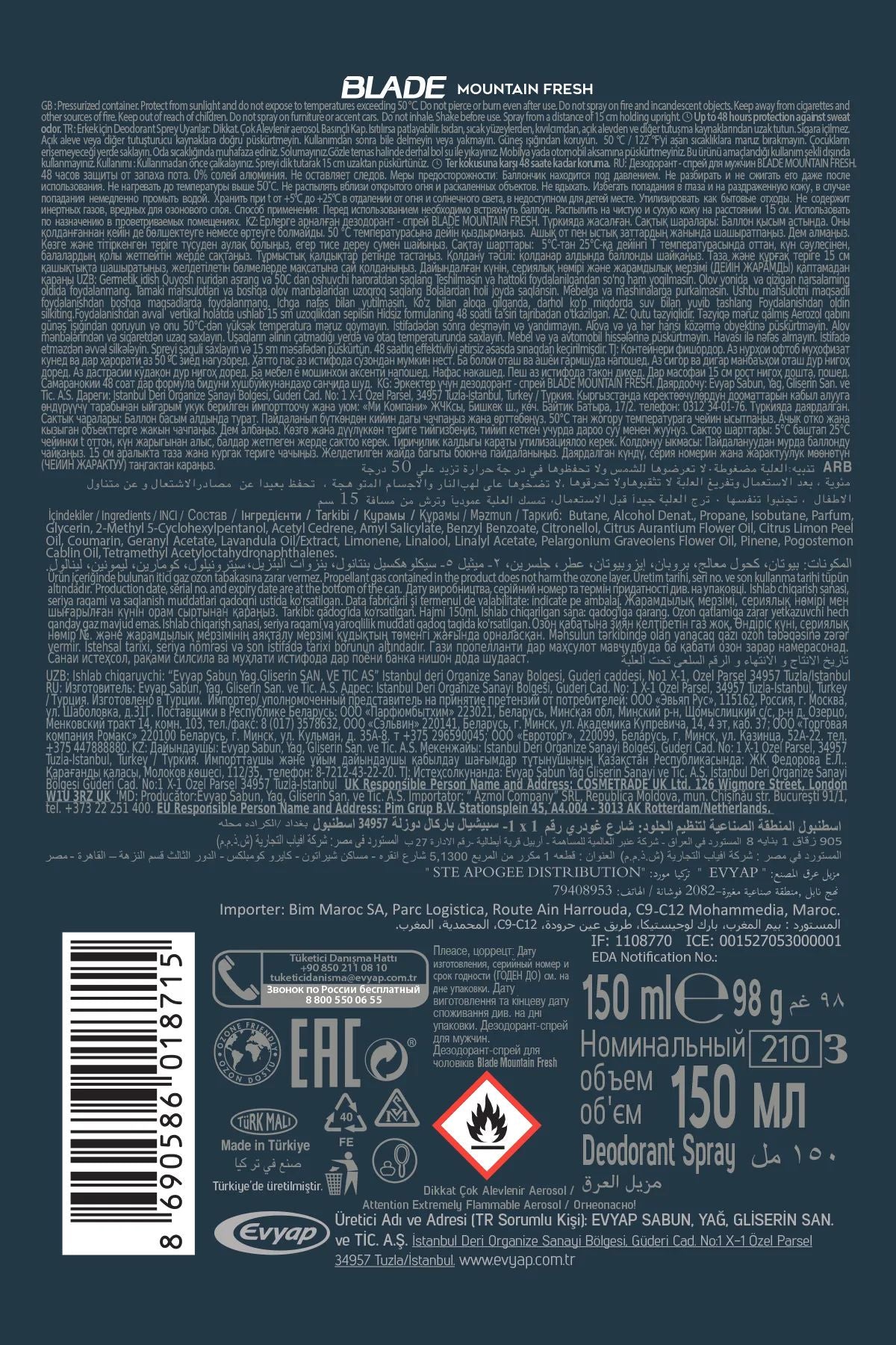 2 Adet Mountain Fresh Erkek Deodorant 150ml Leke Bırakmaz