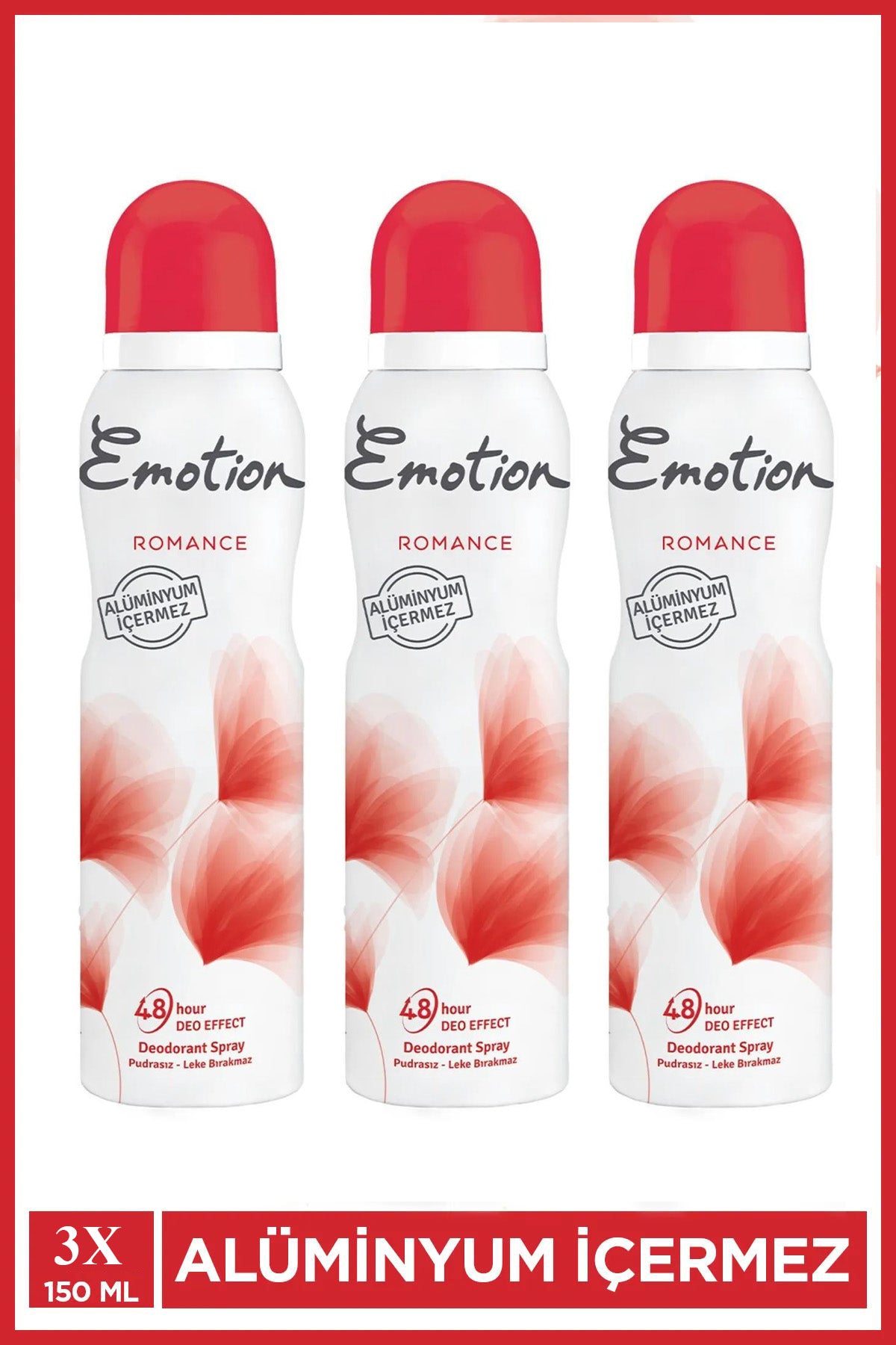 3 Adet Emotion Romance Kadın Vegan Deodorant 150 Ml Hızlı Kurur, Leke Bırakmaz