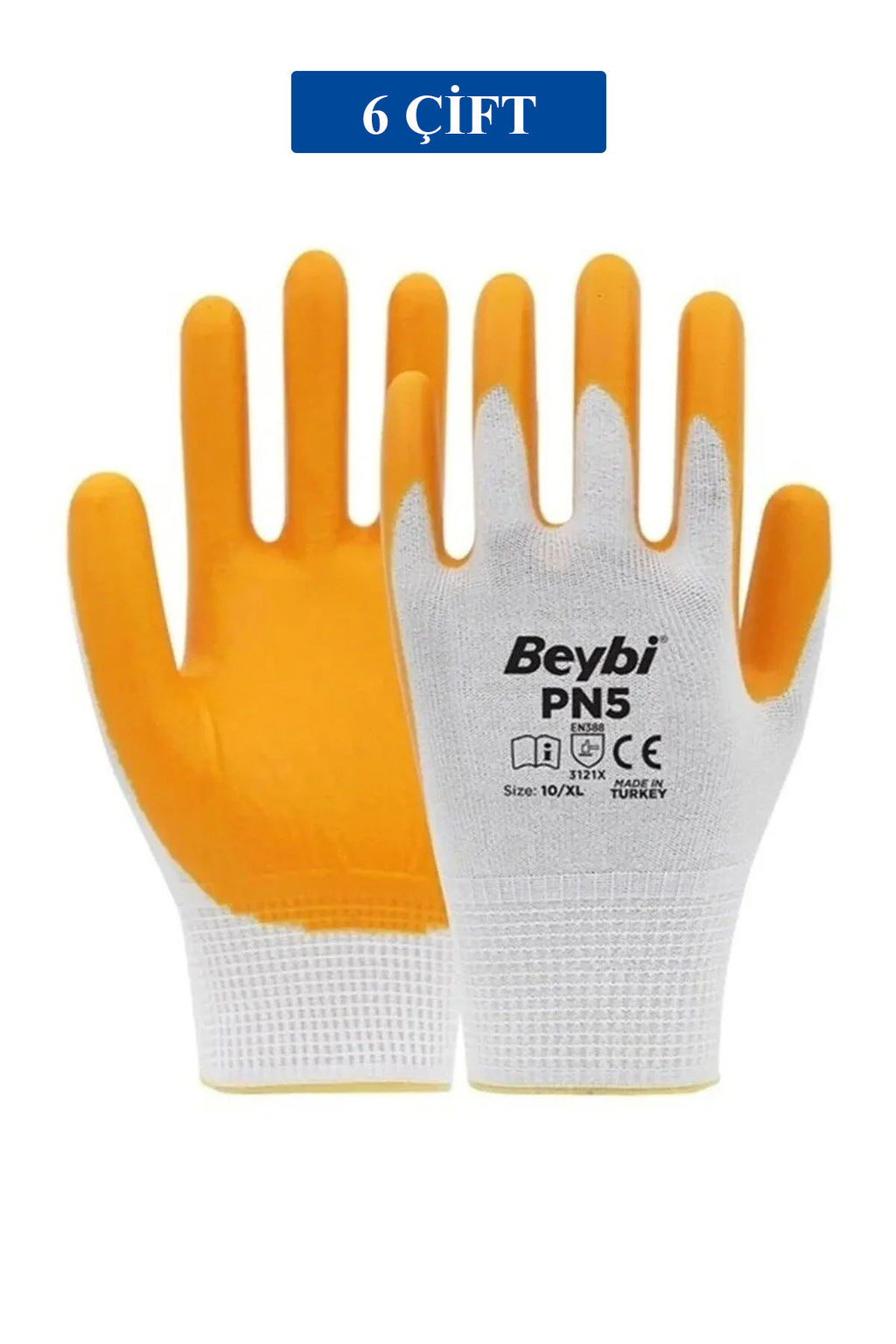 Pn5 Sarı Iş Eldiveni Polyester No:10 Örme Nitril Beybi Royaleks Group - 6 Çift