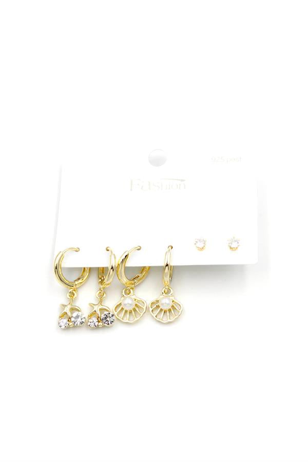 Çoklu İnci Küpe - Altın