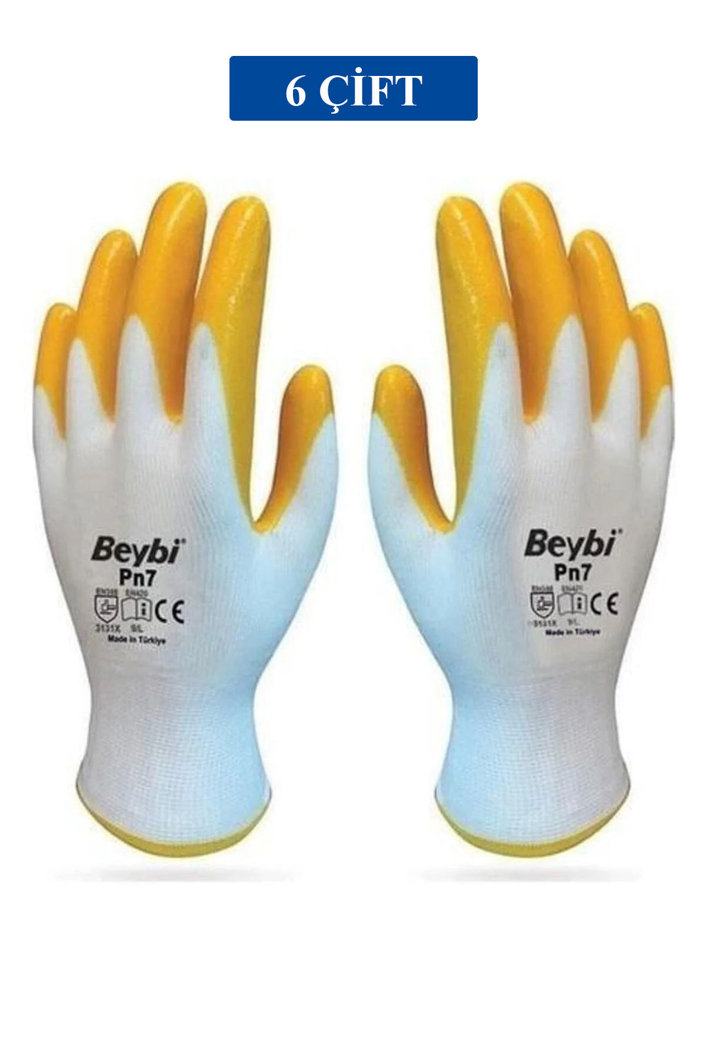Pn7 Sarı Iş Eldiveni Polyester Örme Nitril Beybi No:10 Royaleks Group - 6 Çift