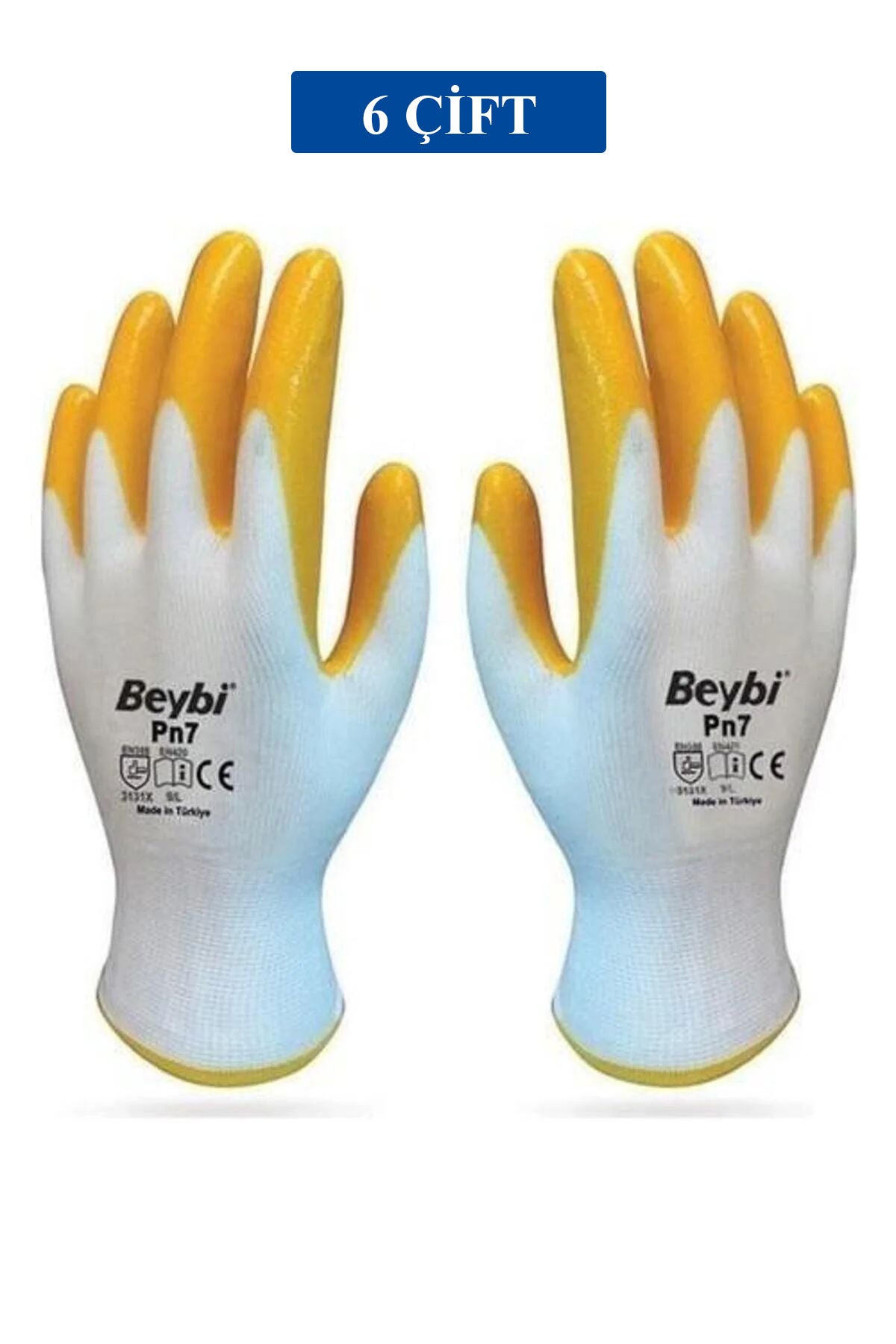 Pn7 Sarı Iş Eldiveni Polyester Örme Nitril Beybi No:10 Royaleks Group - 6 Çift