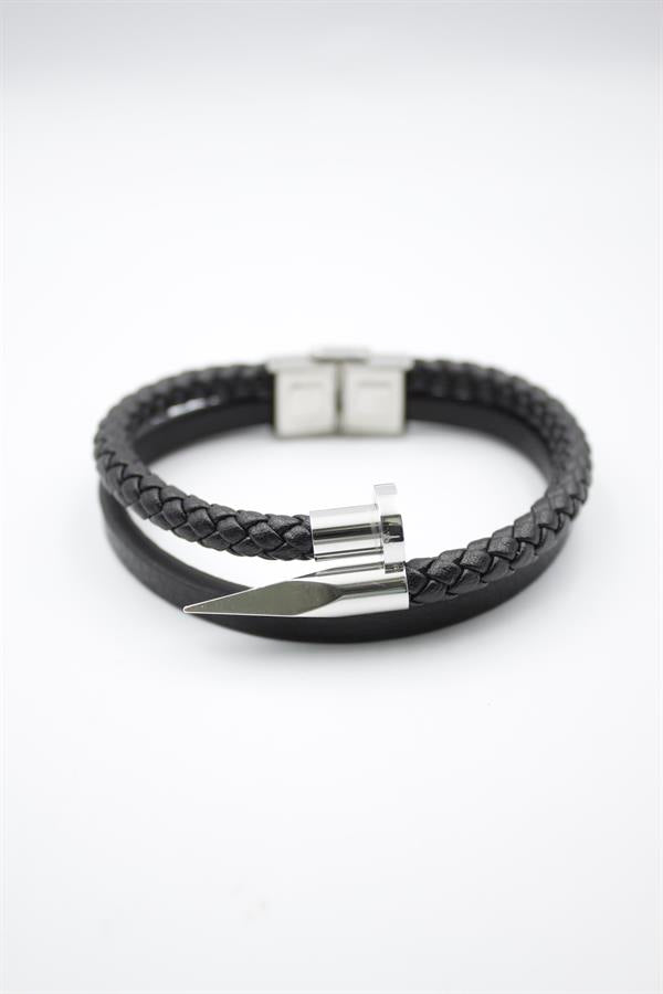 Deri Çivi Bileklik - Gümüş