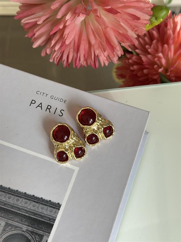 Taşlı Küpe - Bordo