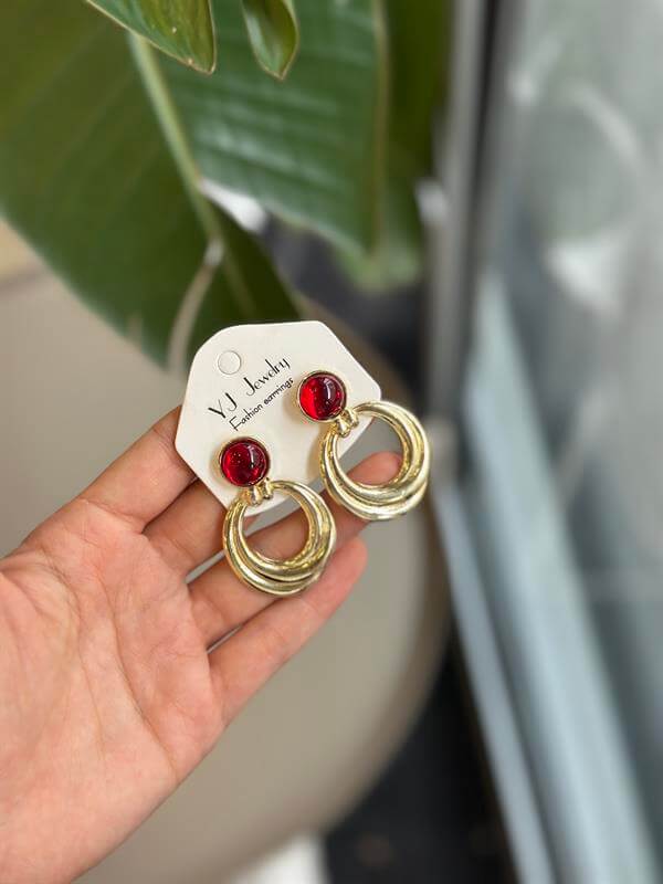 Taşlı Küpe - Bordo