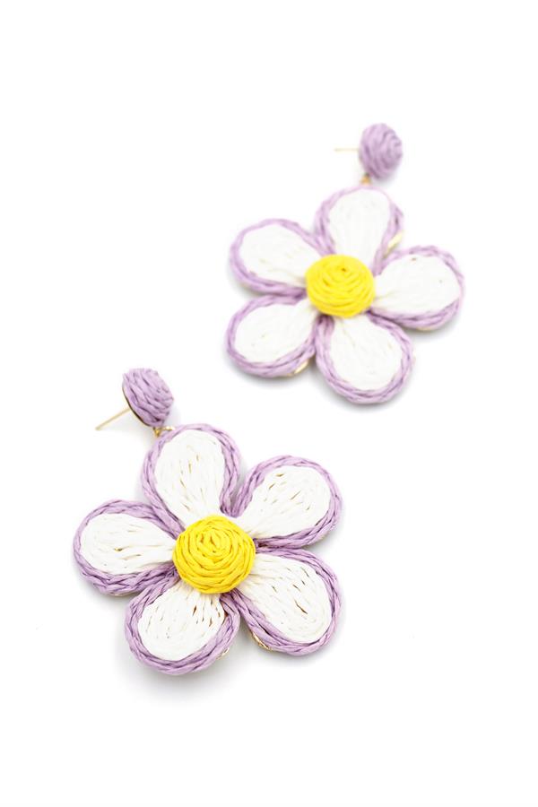 Kumaş Papatya Küpe - Mor