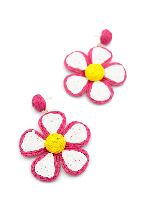 Kumaş Papatya Küpe - Fuşya