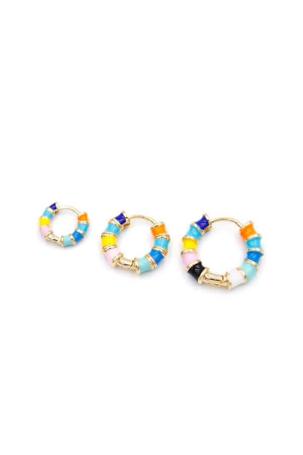 3'lü Renkli Halka Küpe - Altın