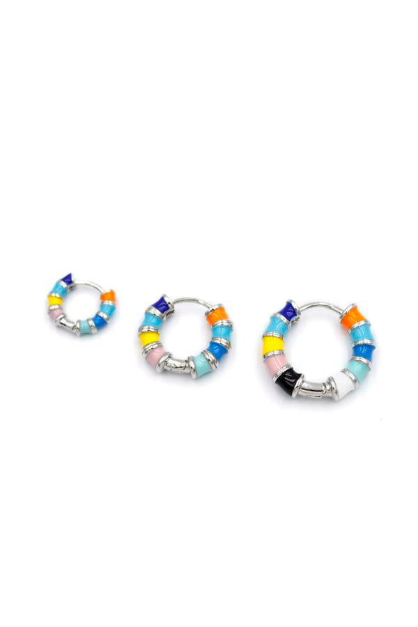 3'lü Renkli Halka Küpe - Gümüş
