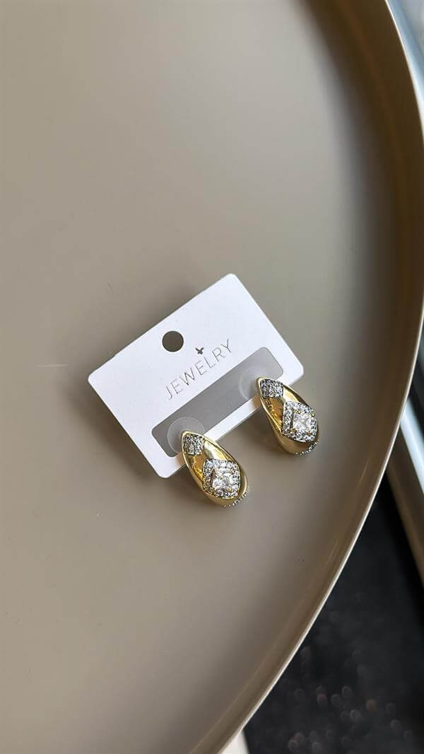 Taşlı Damla Küpe - Altın