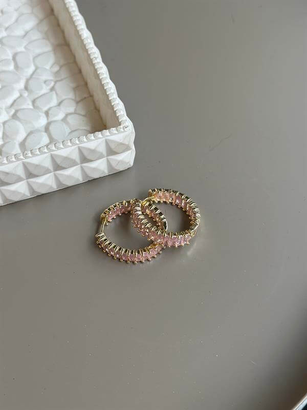 Taşlı Halka Küpe - Pembe