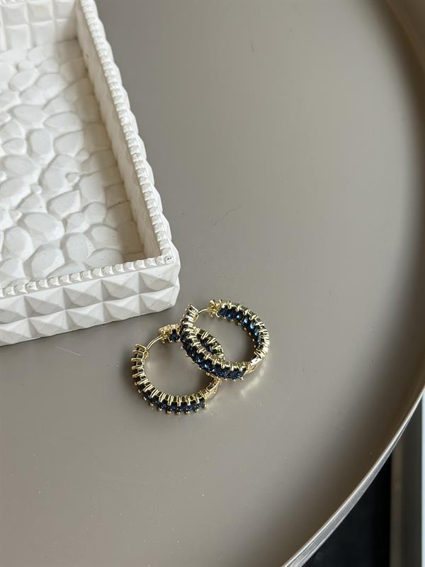 Taşlı Halka Küpe - Lacivert