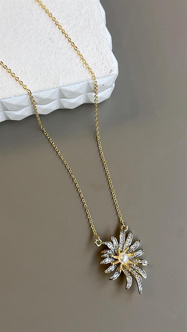 İncili Papatya Kolye - Altın - UcuzaGeliyor