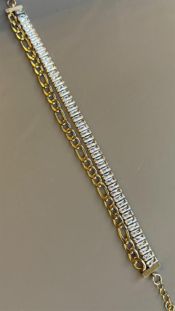 Baget Taşlı Zincir Bileklik - Altın