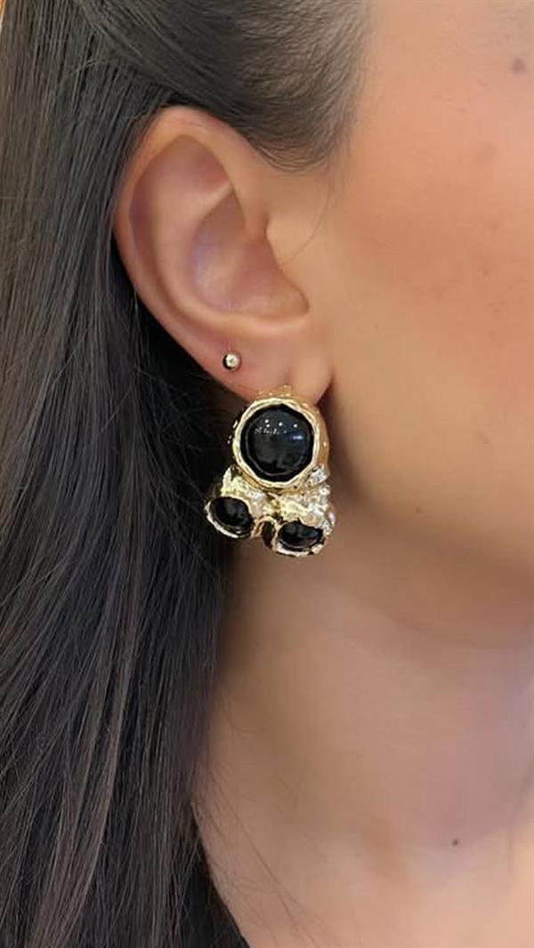 Taşlı Küpe - Siyah