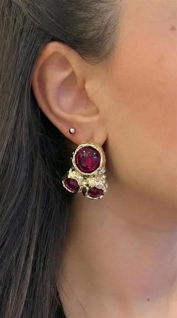 Taşlı Küpe - Kırmızı