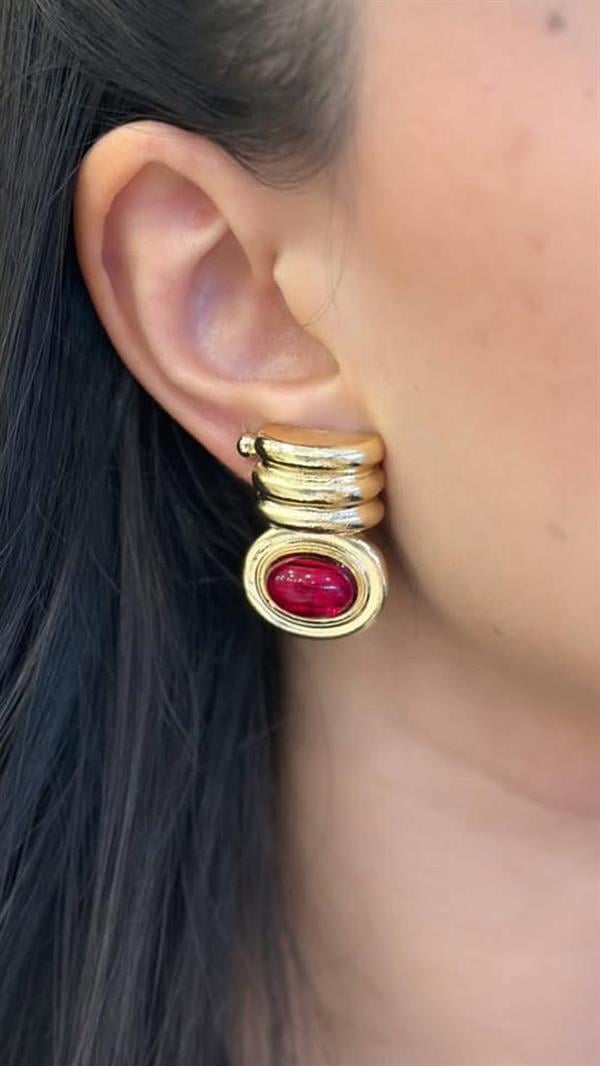 Taşlı Küpe - Kırmızı