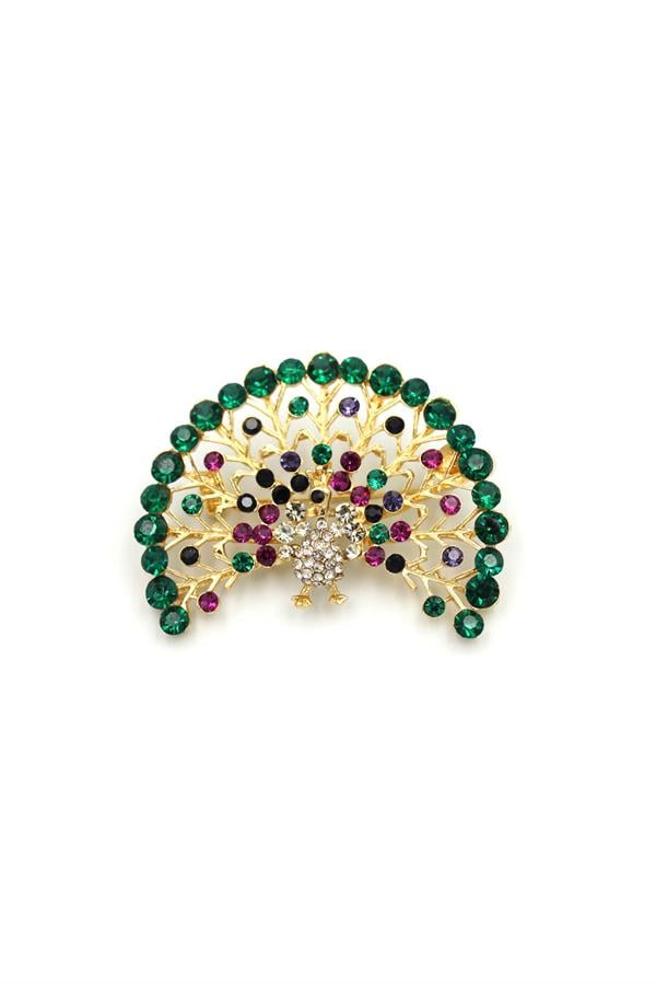 Tavus Kuşu Broş - Altın