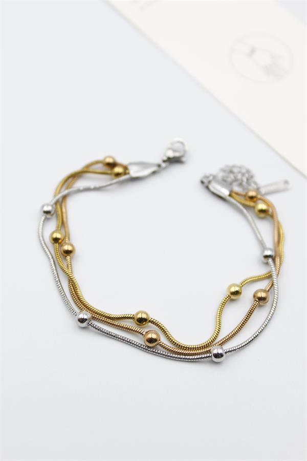 Üç Zincirli Toplu Çelik Bileklik - ÇOK RENKLİ