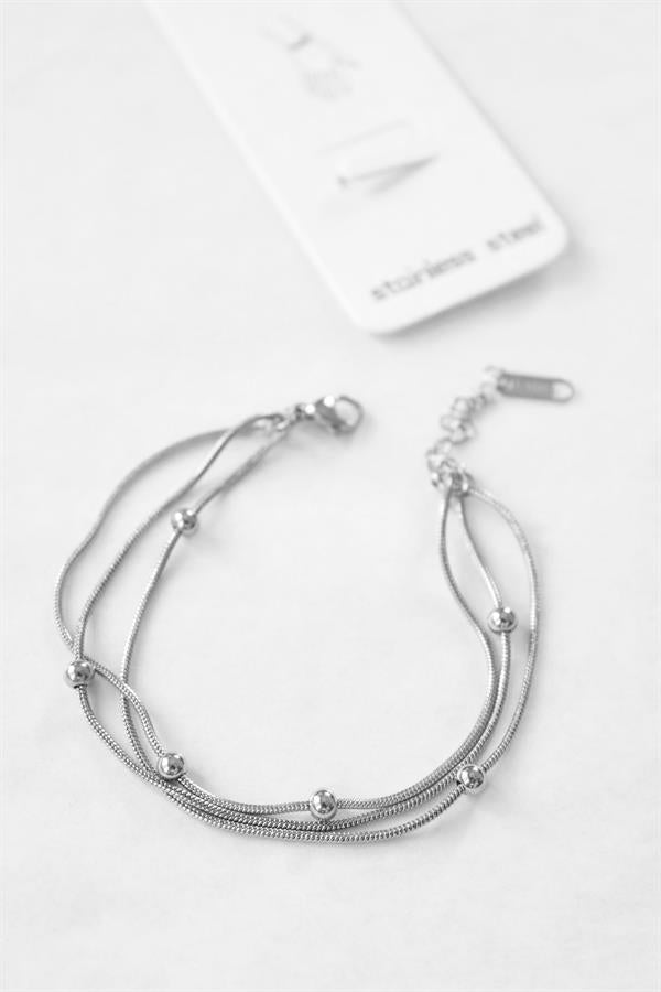 Üç Zincirli Toplu Çelik Bileklik - Gümüş