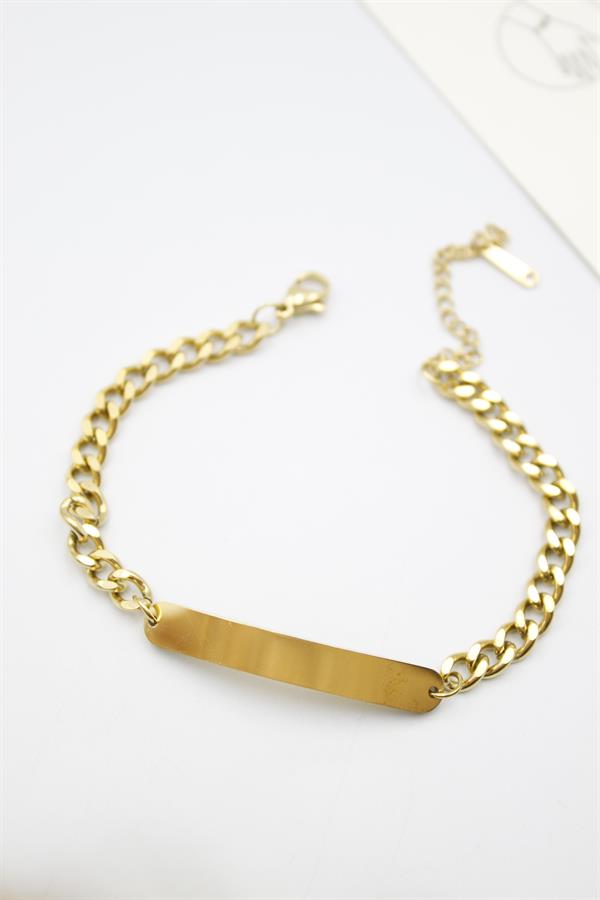 Plaka Zincir Bileklik - Altın