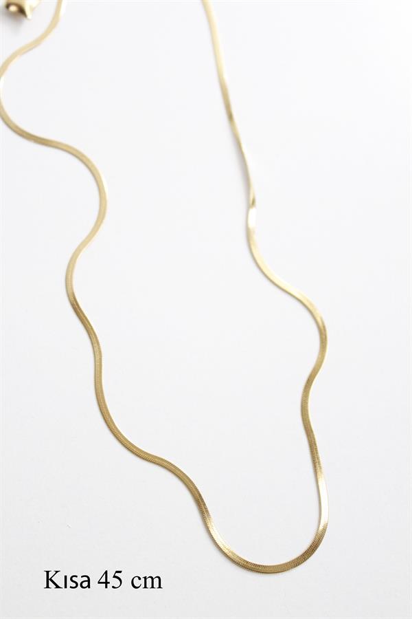 İnce İtalyan Zincir Çelik Kolye (45cm) - Altın