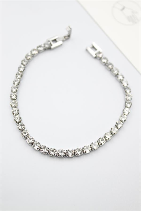 Taşlı Su Yolu Çelik Bileklik - Gümüş