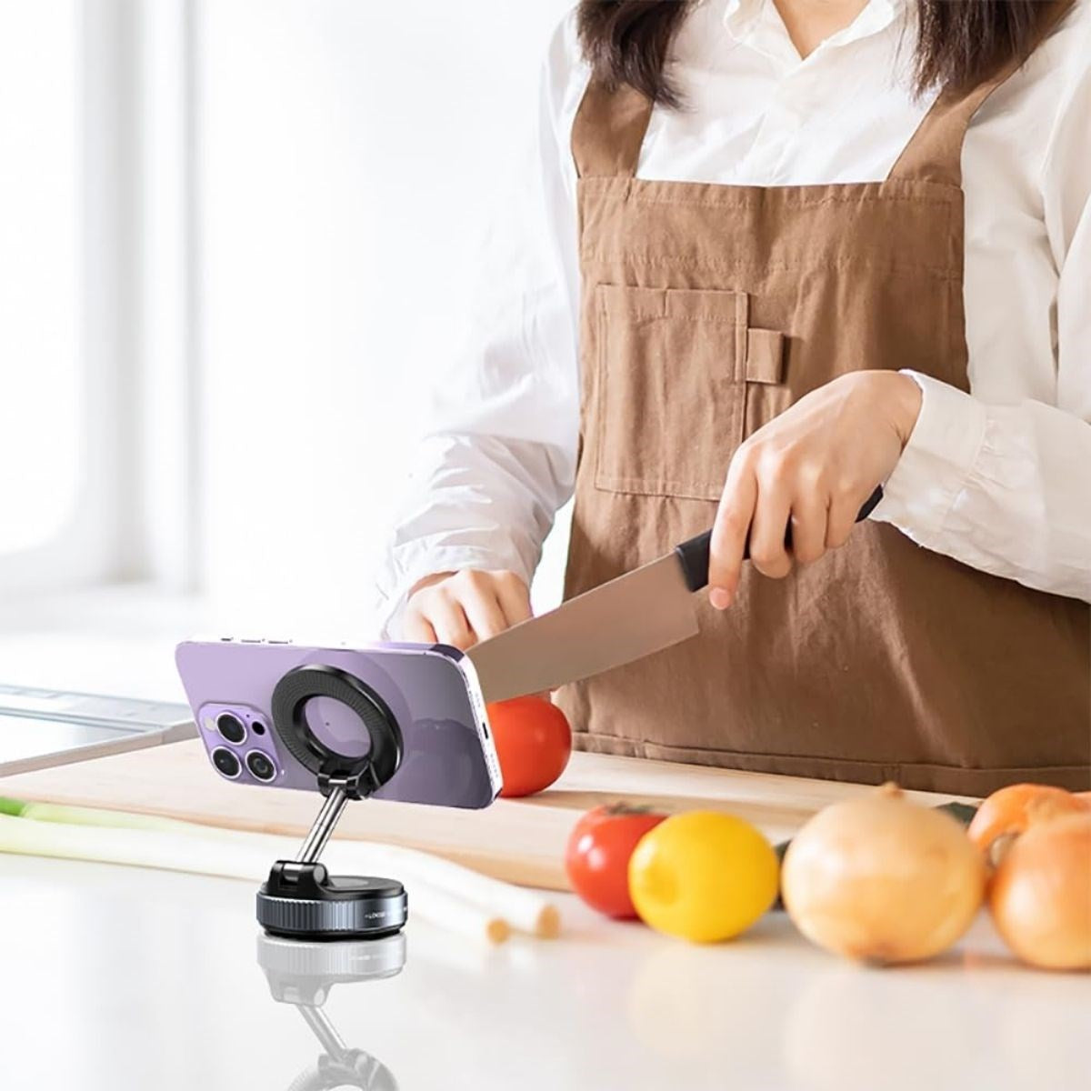 360° Döner Başlıklı Vakumlu Emişli Manyetik Telefon Tutucu - Güçlü Mıknatıslı, İz Bırakmaz