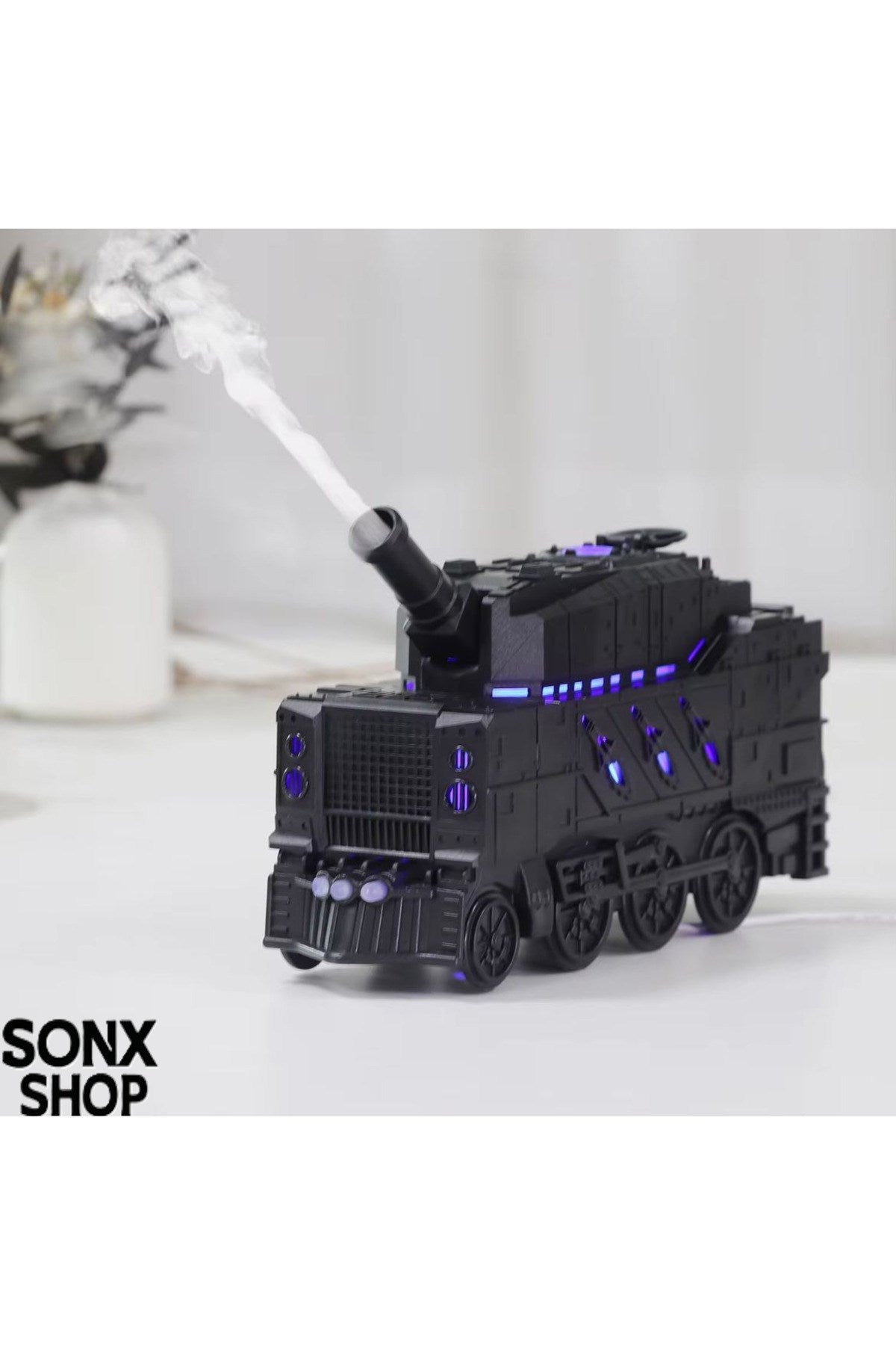 sonx Buhar Efektli Zırhlı Tren Tasarımlı Aromaterapi Hava Nemlendirici - LED Işıklı, Sessiz ve USB Şarjlı