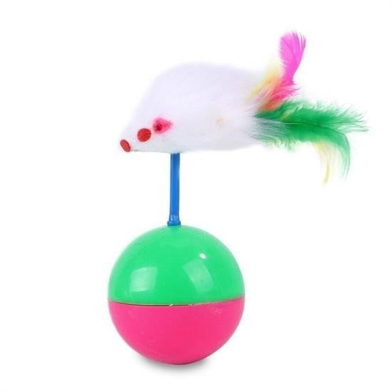 GENEL® Kedi Oyun Topu Tüylü Fareli Hacı Yatmaz Eğitici Yavru Kedi Fare Kovalama Oyuncağı - UcuzaGeliyor