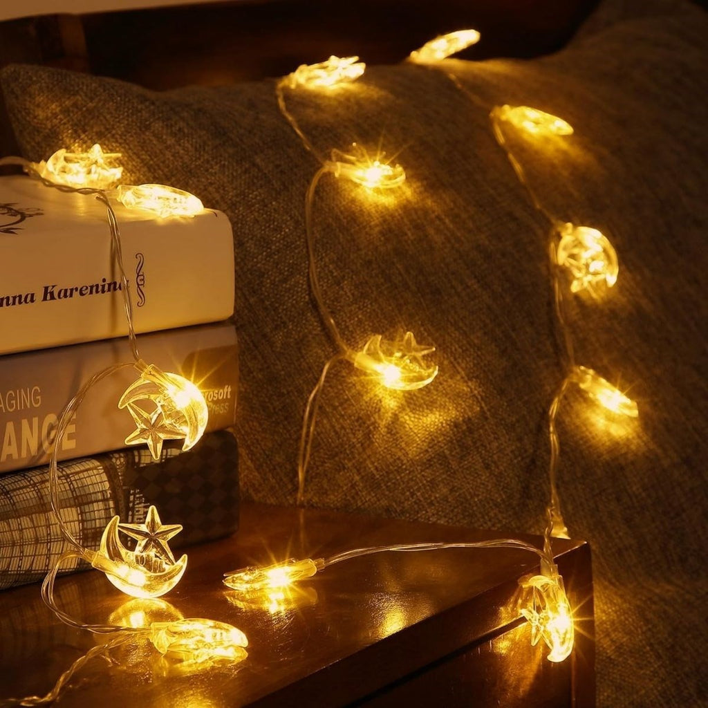 Hilal ve Yıldız Şekilli 3.5 Metre USB LED Işık - 20 LED li Dekoratif Ramazan Dekorasyonu ve Ortam Aydınlatması