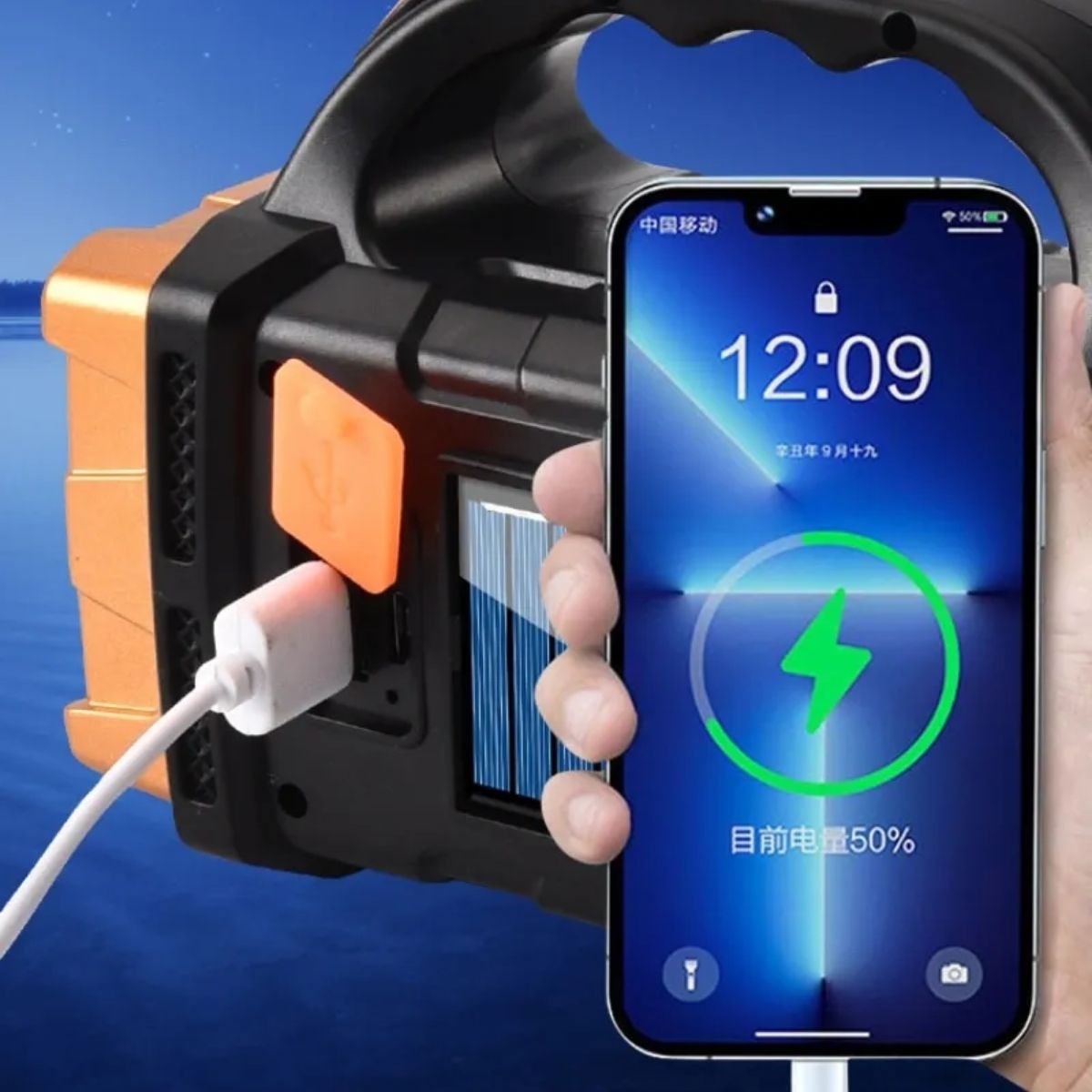 ucuzageliyor® Solar ve USB Şarjlı LED + COB El Feneri | 1500 mAh Şarjlı Taşınabilir Çalışma Işığı-Su Geçirmez HB-2678