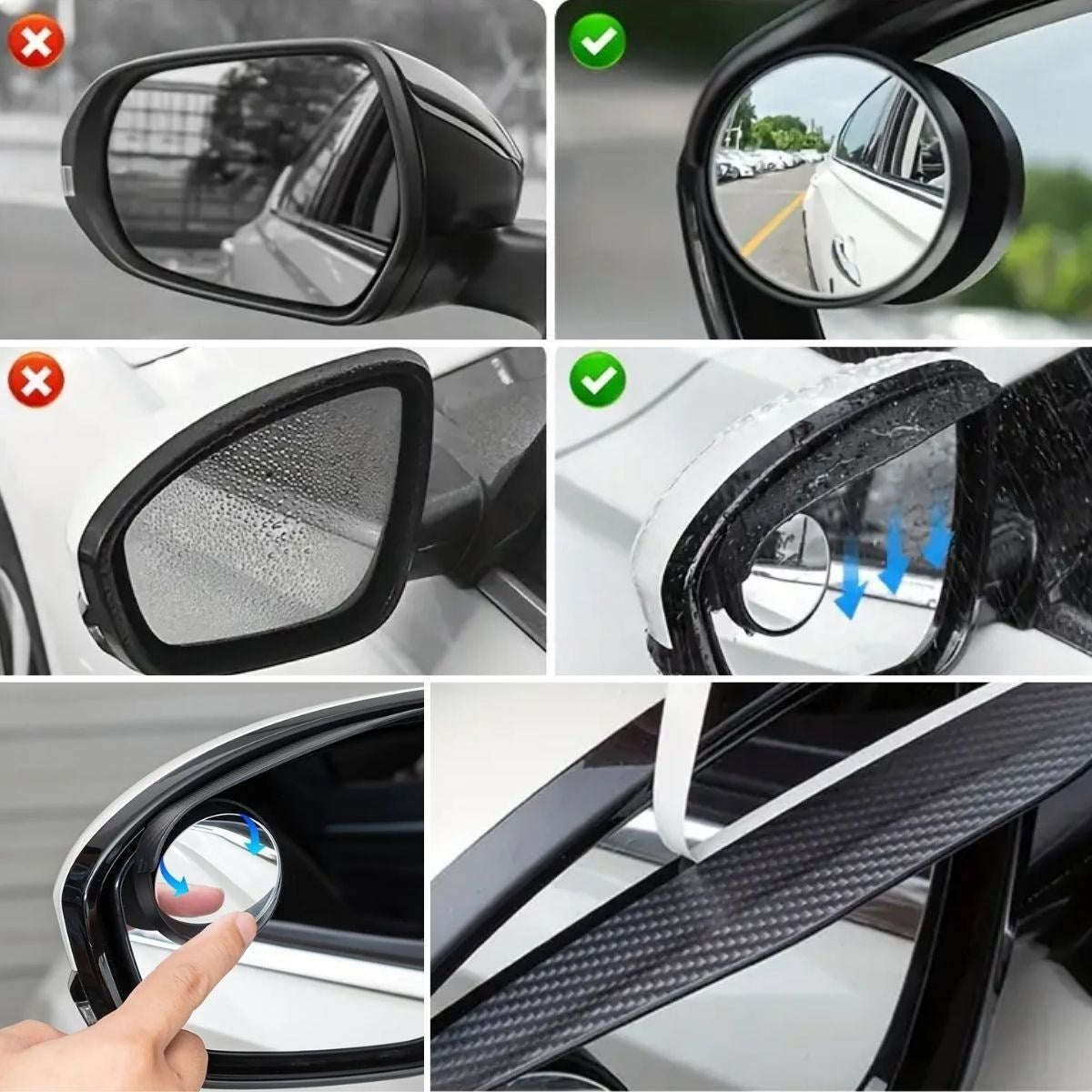 BUFFER® 2 Adet Kendinden Aynalı Karbon Fiber Görünümlü Araba Yan Ayna Yağmur Koruyucuları Yağmur & Kar Kalkanı Visörler