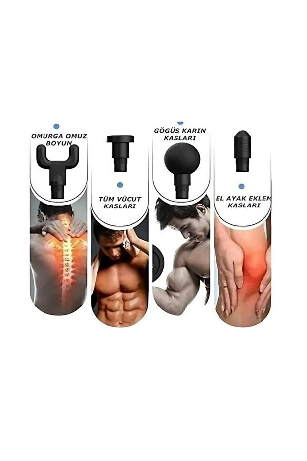 Yeni Nesil Masaj Tabancası 4 Başlıklı Sporcu Şarjlı Kablosuz Bacak Ayak Masaj Aleti Tabancası