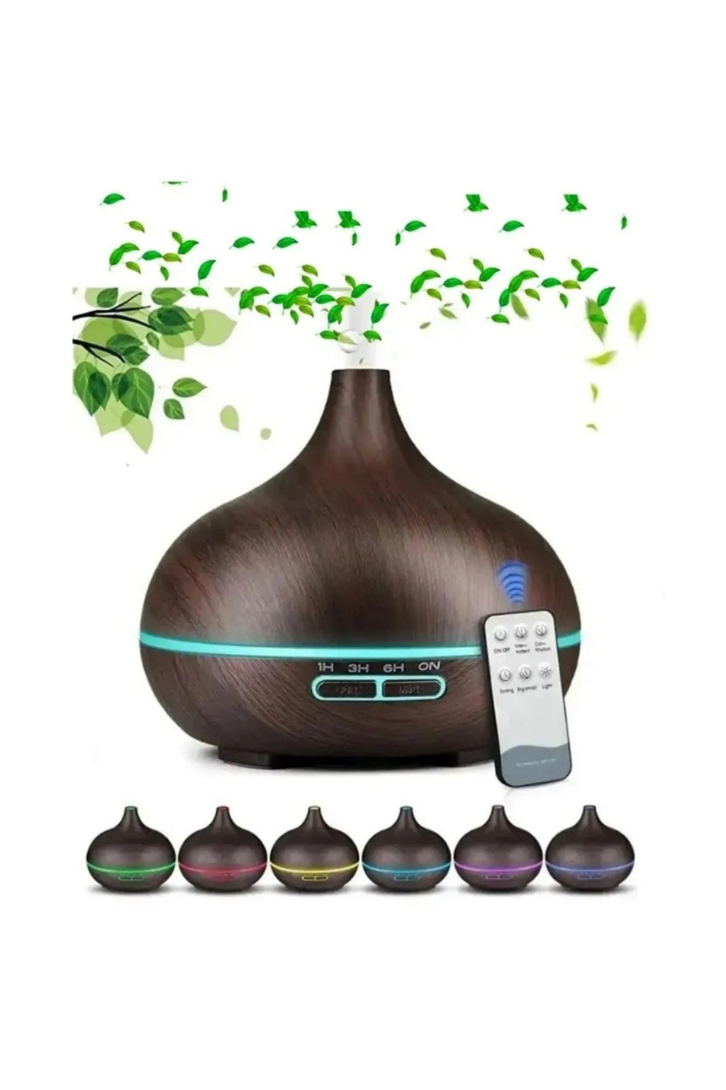 SONX Aroma Difüzörü Gece Işığı 7 Led Hava Nemlendirici Kumandalı Buhar Makinesi 500 ml (koyu kahverengi)