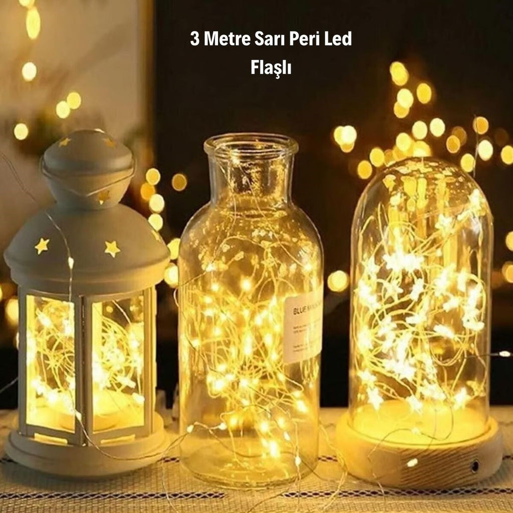 Sarı Peri LED Flaşlı Işık - 3 Metre Dekoratif Oda ve Organizasyon Aydınlatması