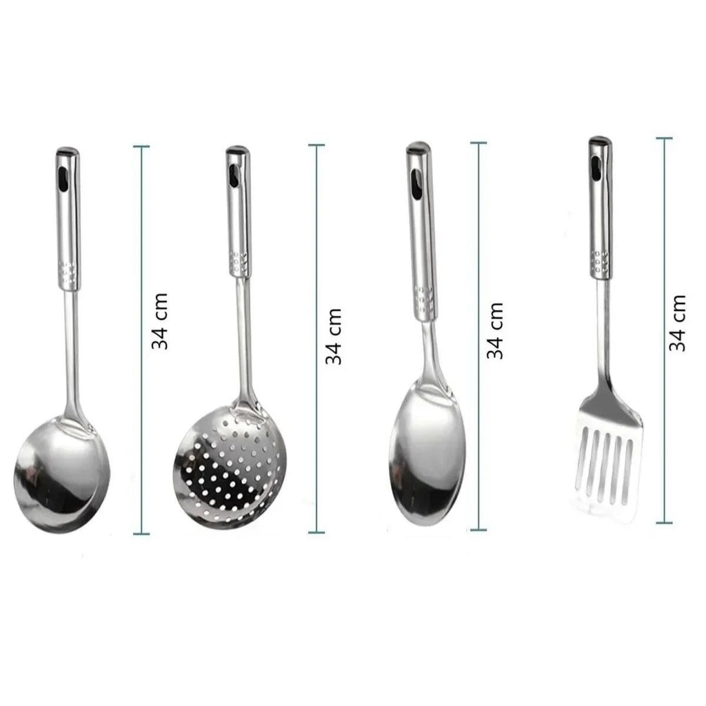 BUFFER® 4lü Çelik Kepçe,Süzgeç,Servis Kaşığı,Spatula Mutfak Yemek Hazırlama Servis Seti