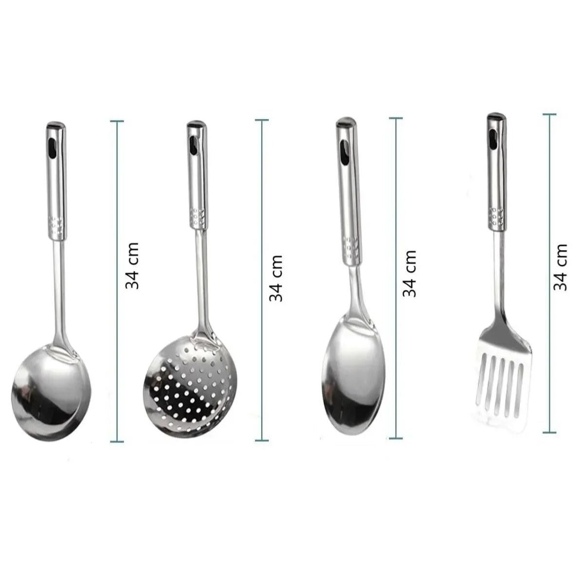 BUFFER® 4lü Çelik Kepçe,Süzgeç,Servis Kaşığı,Spatula Mutfak Yemek Hazırlama Servis Seti