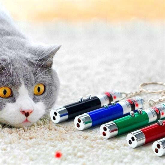 GENEL®  3 Fonksiyonlu Kırmızı Beyaz Işıklı Led Lazer Kedi Köpek Oyuncak Anahtarlık - UcuzaGeliyor