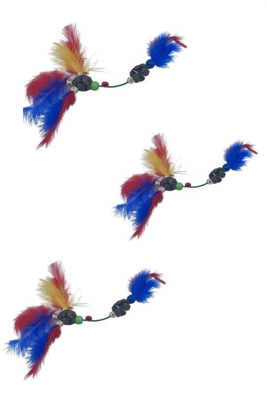 BUFFER® Tüylü Tahta Boncuklu Zilli Kedi Oyuncağı Çok Renkli Kedi Oyuncak - UcuzaGeliyor