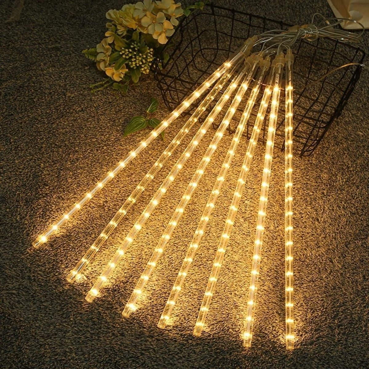 10'lu 45 cm Plastik Meteor LED USB 2M Kablo Sarı Renk Ağaç Işığı - Renk Değiştiren Asmalı Dekoratif Bahçe ve Dış Mekan Aydınlatması