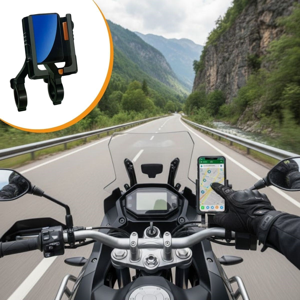 Evrensel Motosiklet Telefon Tutucu - Kaymaz, Kilitlenebilir Güvenli Tutuşlu, 360° Ayarlanabilir Gidon Bağlantılı Akıllı Telefon Aparatı
