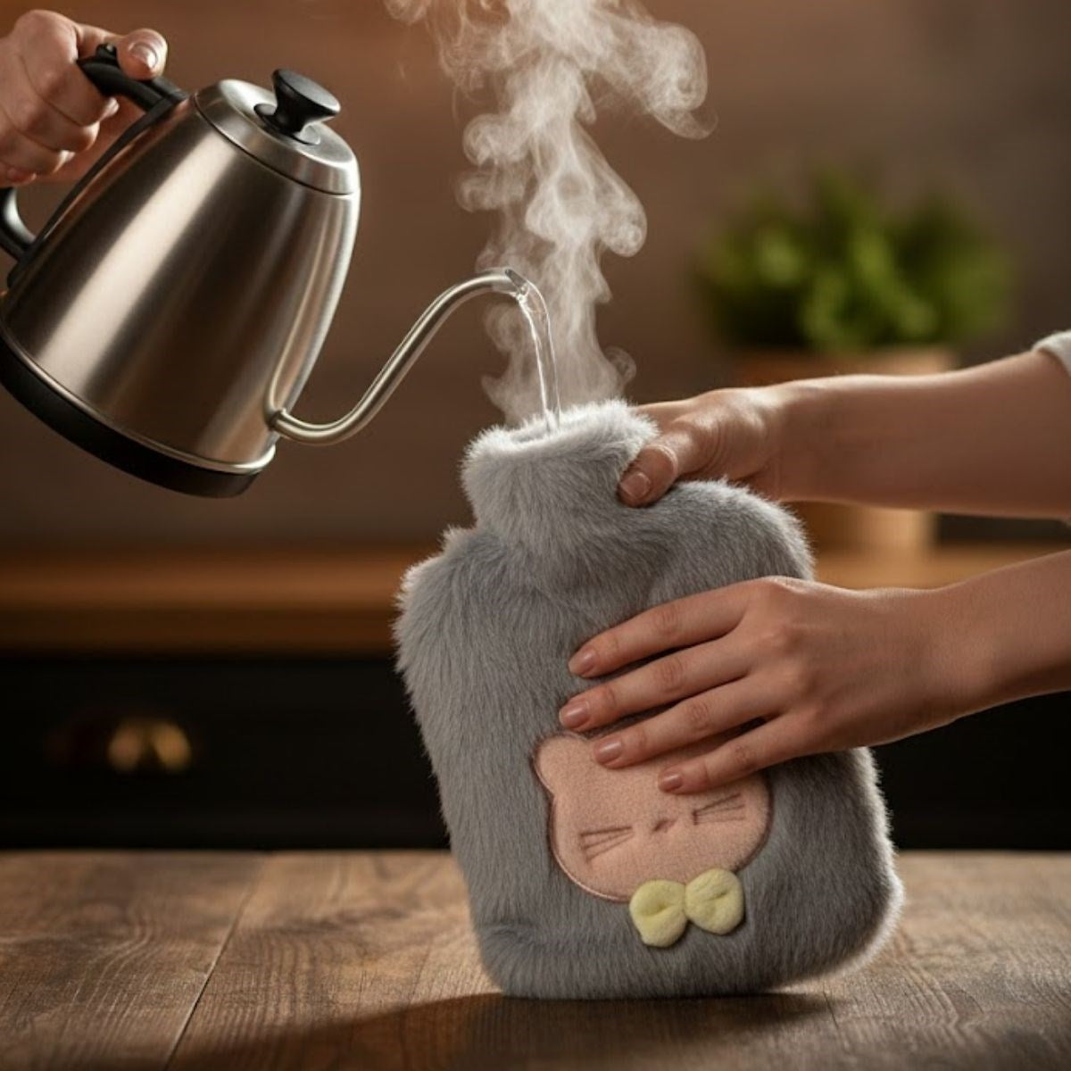 Papyonlu Kedi Figürlü Peluş Sıcak Su Torbası 1 Lt - Yumuşak Kılıf, Uzun Süre Sıcak Tutan Termal Su Torbası