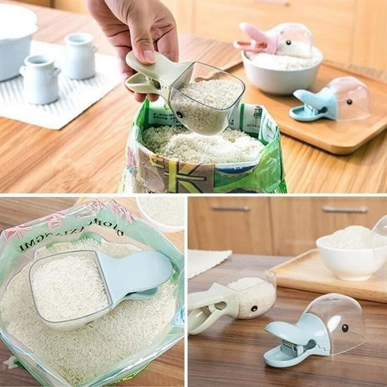 BUFFER® Ördek Tasarımlı Mandallı Tazelik Koruyan Ölçekli Kuru Mama Kaşığı Mama Ölçeği - UcuzaGeliyor