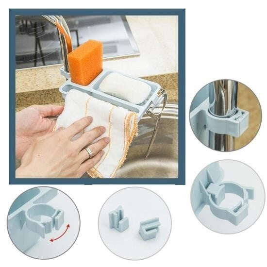 GENEL® Musluğa Takılan Sünger Havlu Askılı Sabun Hazneli mutfak Banyo Lavabo Düzenleyici Organizer - UcuzaGeliyor